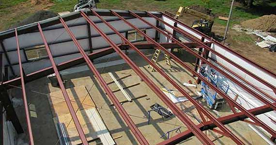 Installation in progress supplied and installed by AMF Steel Buildings in Illinois